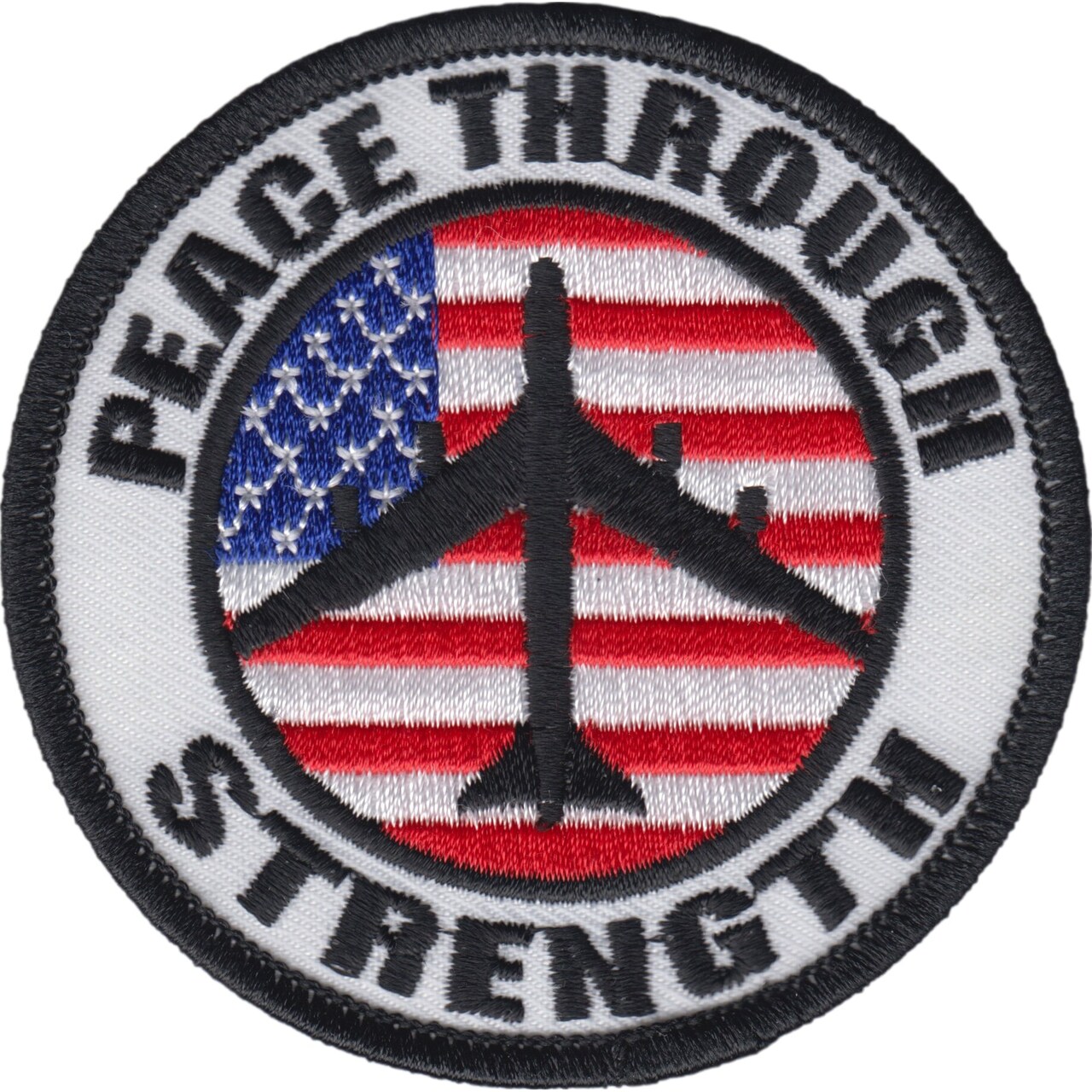 U.S. Military Peace Through Strength American Flag Patch White & Blue 3"